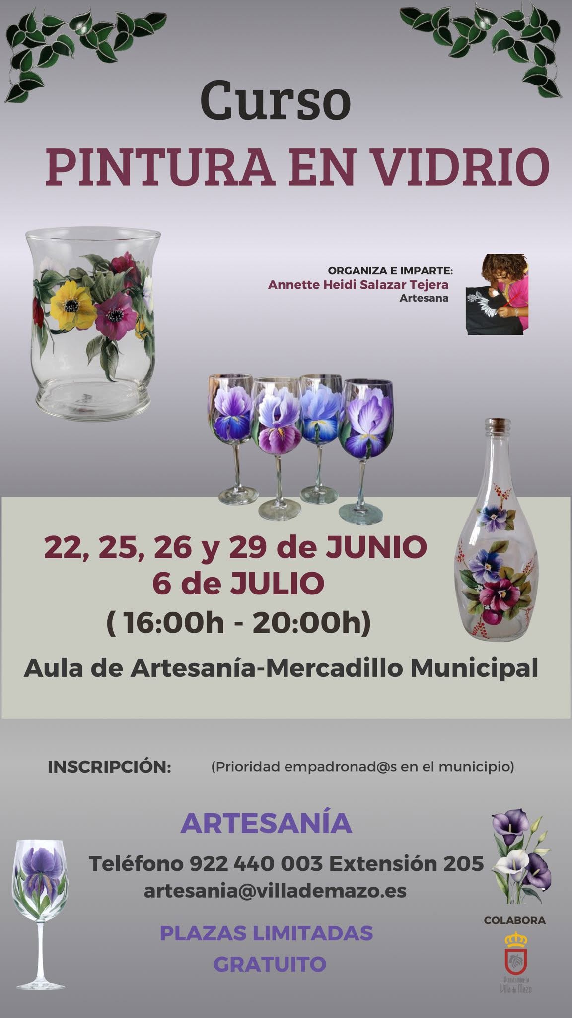 Curso de pintura en vídrio. Villa de Mazo