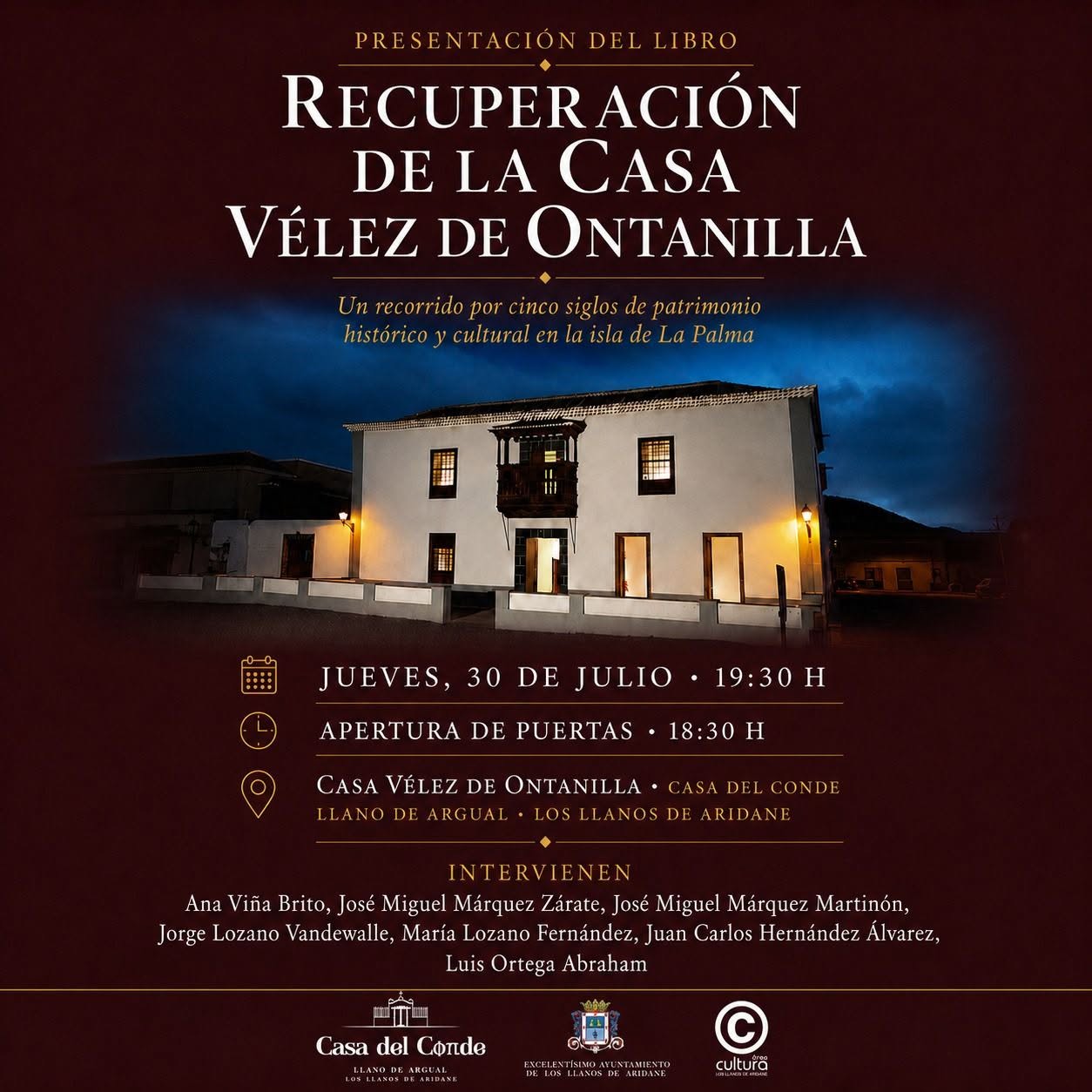 Presentación del libro «Recuperación de la Casa Vélez de Ontanilla»