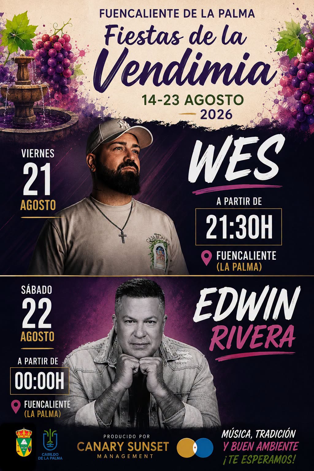 Wes DJ y Edwin Rivera en las Fiestas de la Vendímia de Fuencaliente