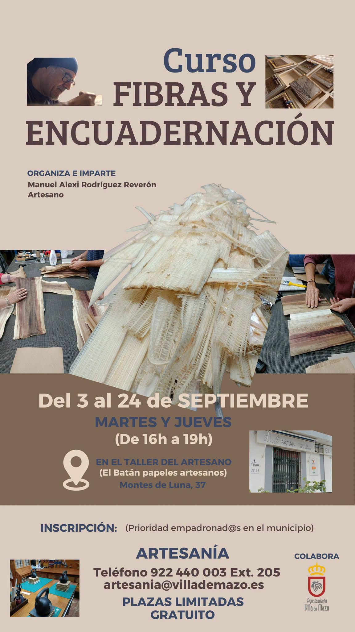 Curso de fibras y encuadernación, en Mazo
